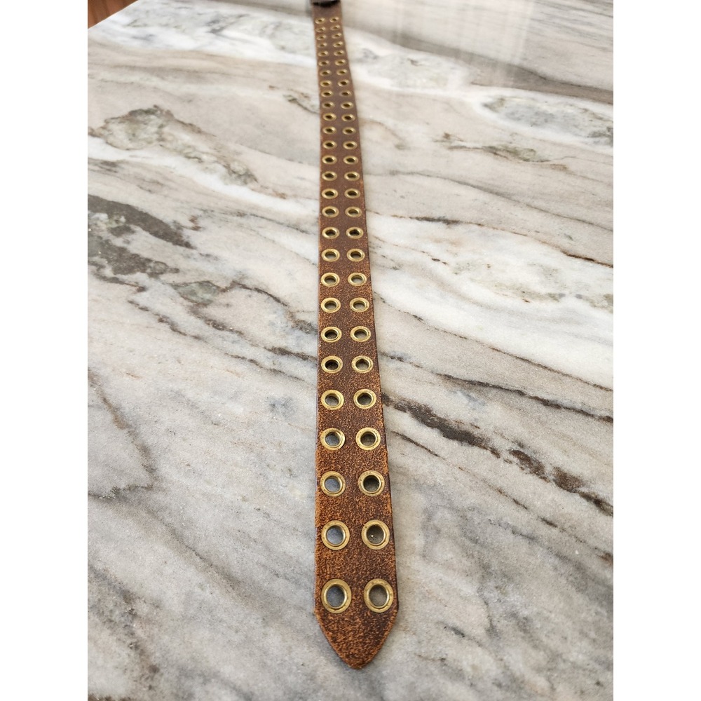 Brown Leather Grommet Belt with Brass Buckle - Women Accessories - Picture 7 of 10